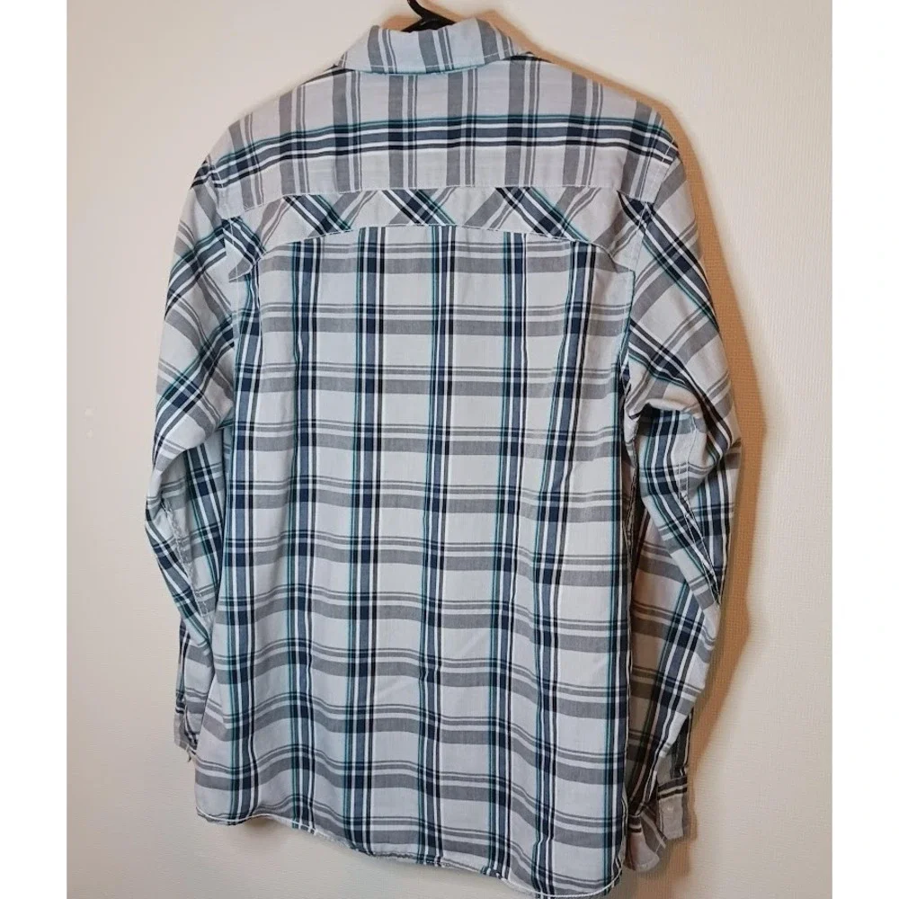 Burnside Cowboy Button Down Front Pockets Size Large White Blue Gray Cotton Poly